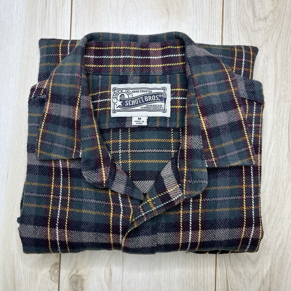 Schott Bros Shirt Mens Medium Plaid Flannel Button Up Long Sleeve Cotton
